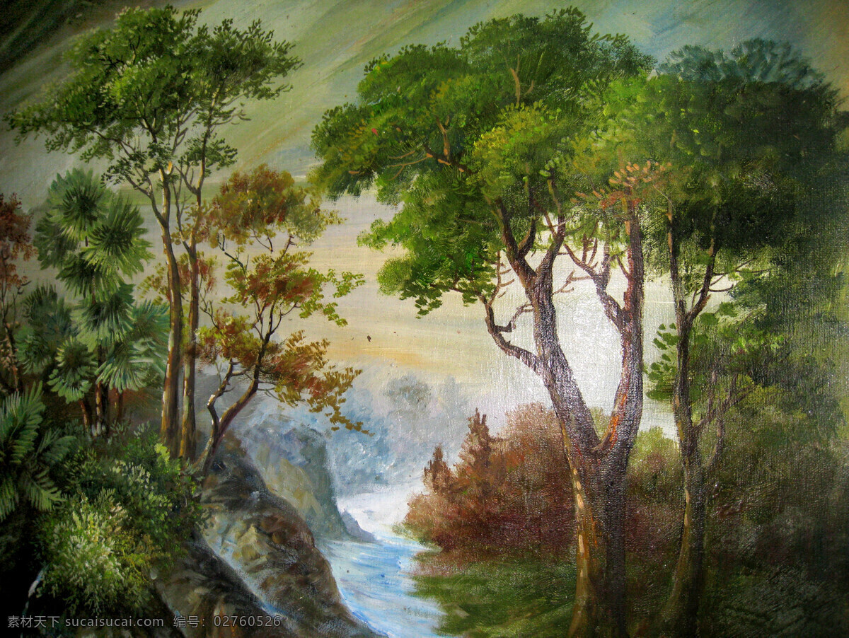 风景 绘画书法 美术 山岭 山坡 树林 树木 溪林 油画 山野 溪流 油画艺术 油画作品42 文化艺术