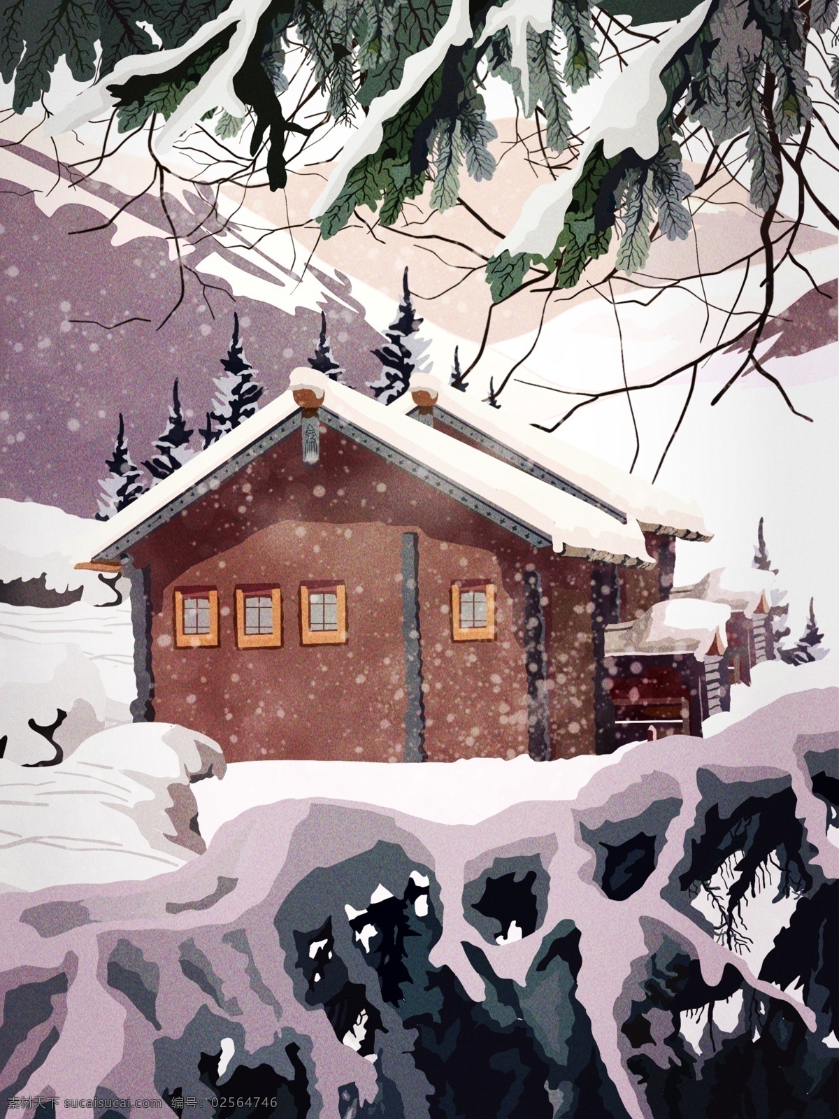 复古 写实 插画 英式 小屋 唯美 雪景 壁纸 冬季 户外 建筑 电脑壁纸 手机壁纸 枯树 枯枝 雪 雪堆 积雪 下雪 雪花 大雪 冬 冬天 初冬 雪山 飘雪 雪地 仙境 深山 外景 古建筑 英伦风 老