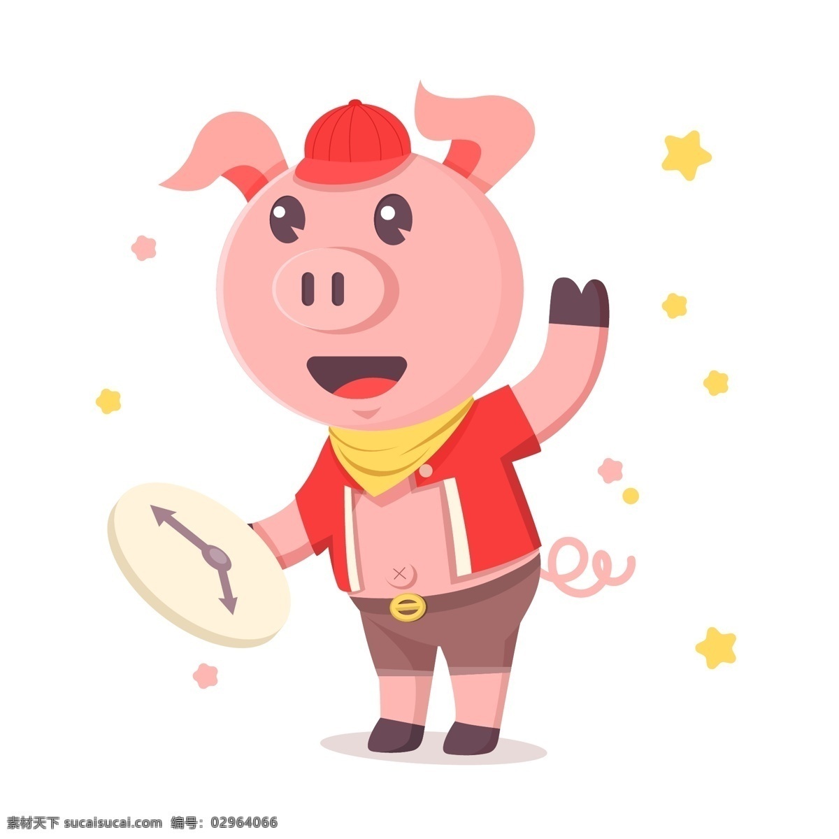 新年 可爱 呆 萌 粉色 小 猪 矢量 元素 时钟 扁平 时光猪 猪年 登场 时刻 卡通 形象 二 次 元
