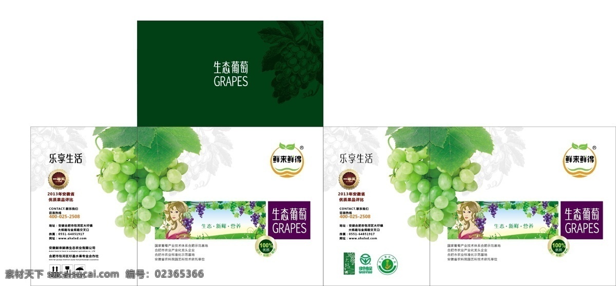 鲜来鲜得 绿色无公害 生态葡萄 葡萄纸盒 葡萄包装盒 源文件