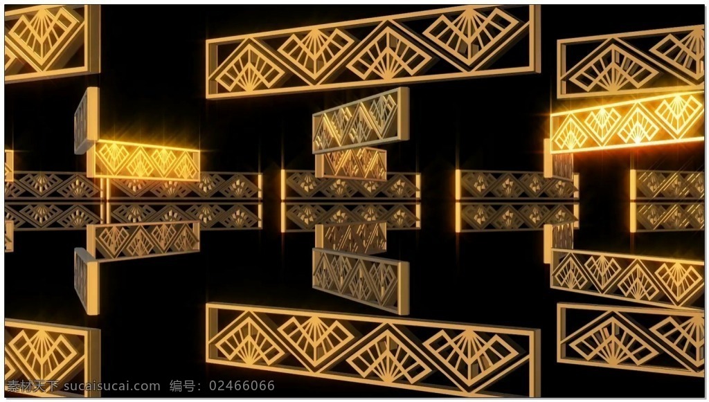 中国 古代建筑 风格 图形 视频 中国风 古代 廊檐 镂空 金色 视频素材 动态视频素材