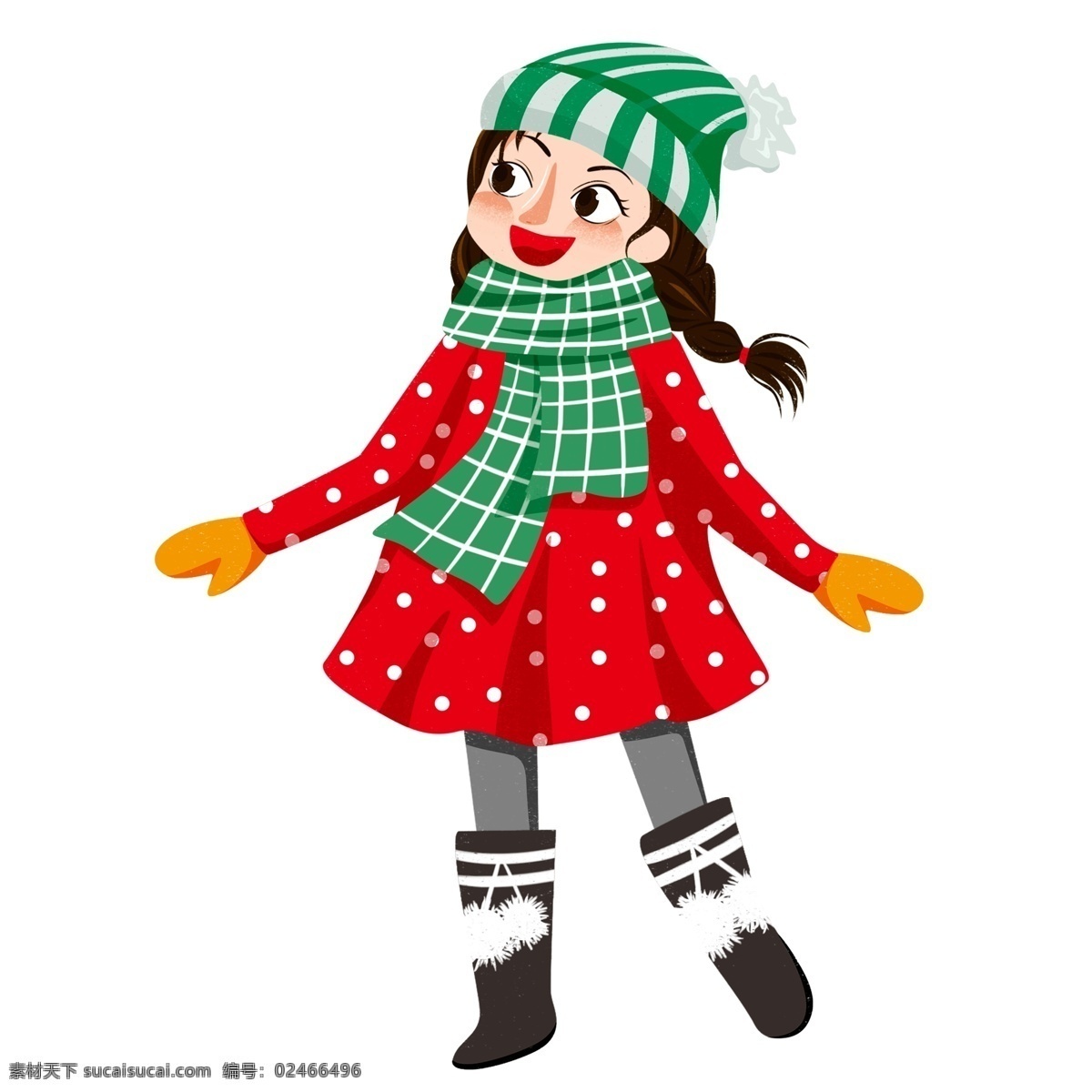 彩绘 冬季 开心 可爱 女孩 卡通 人物 插画 儿童