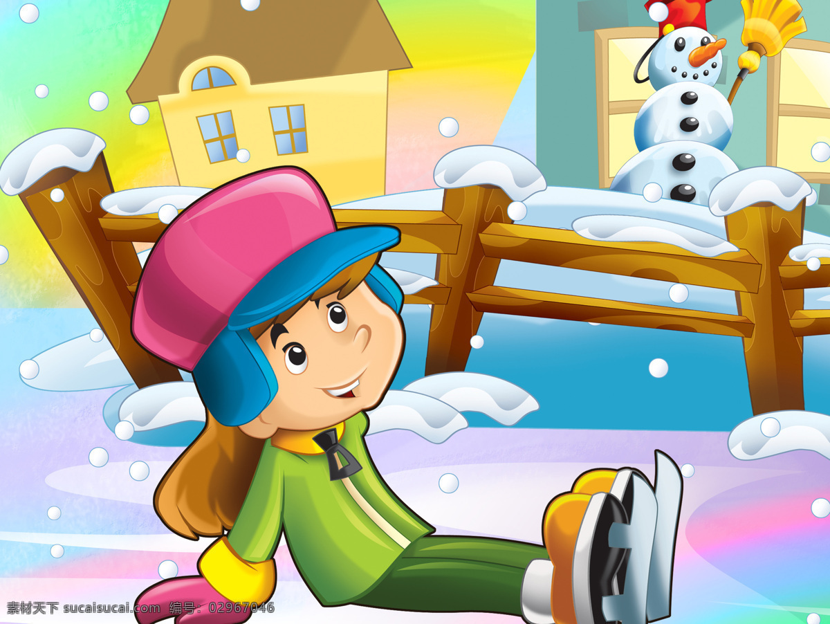 儿童 插画 背景 素材图片 雪人 卡通人物 卡通背景 冬天 雪景 儿童插画 自然风光 手绘 底纹背景 人物图片