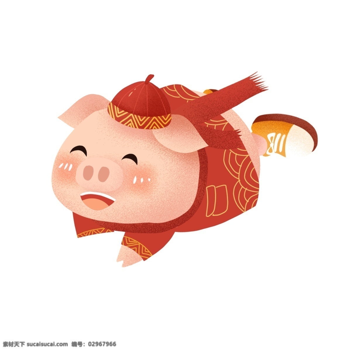 猪年 开心 飞翔 小 猪 创意设计 喜庆 插画 卡通猪 中国风 手绘 猪年形象 小猪形象 小猪