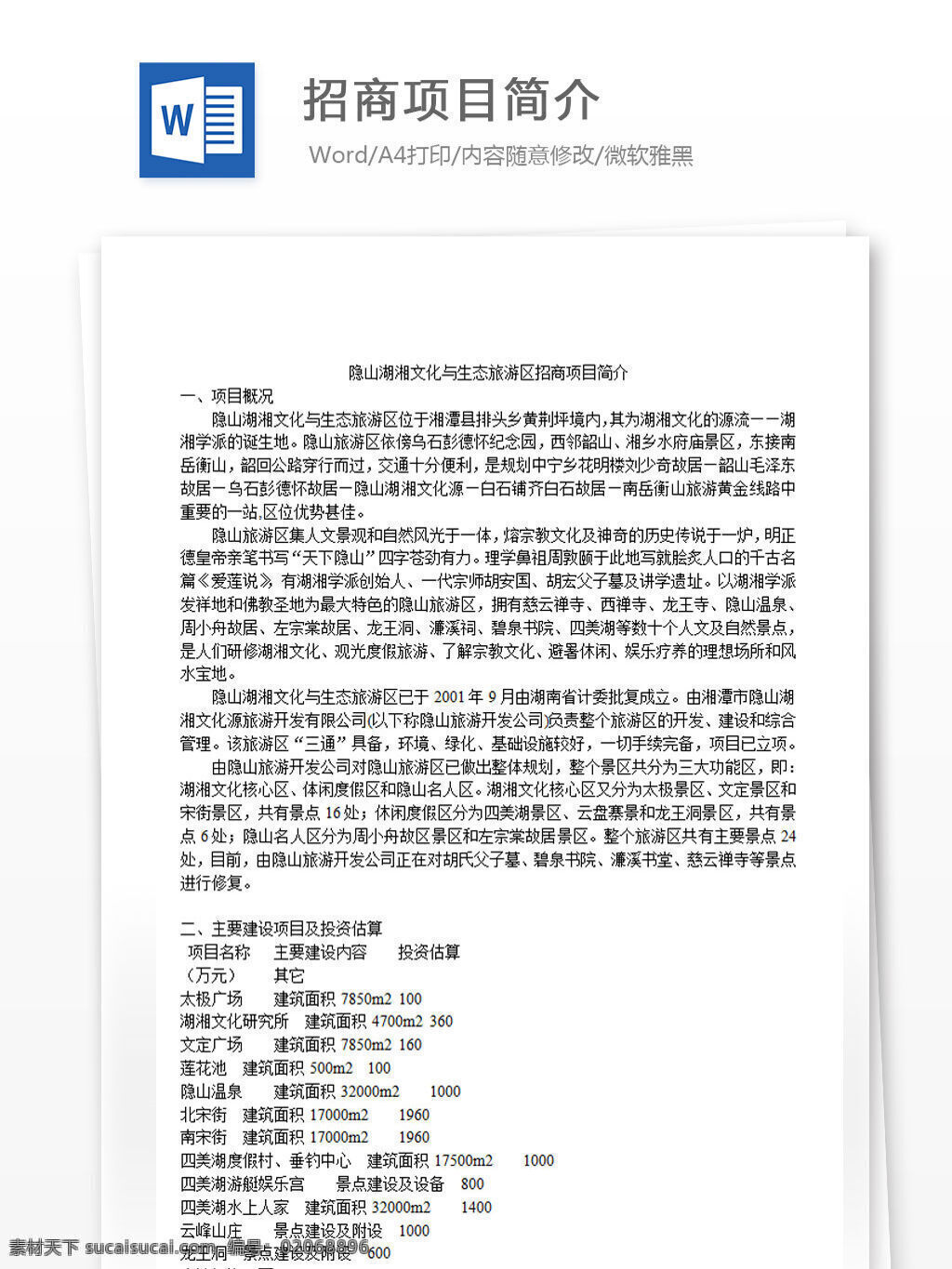 招商项目简介 word 汇报 实用文档 文档模板 心得体会 总结 招商 项目投资