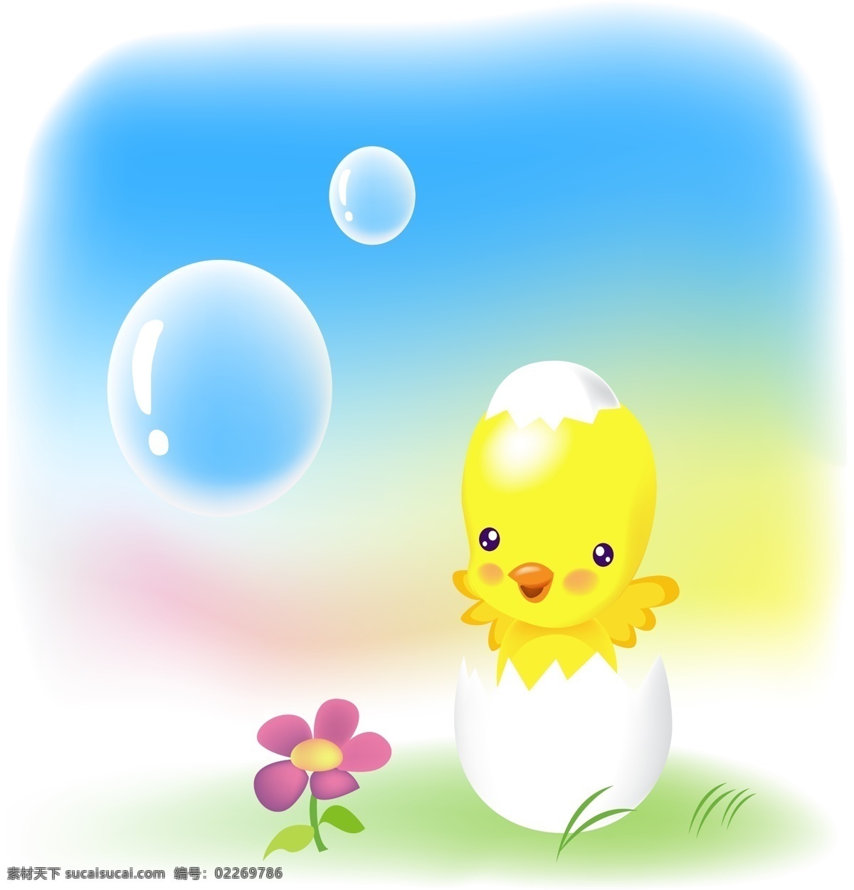 动漫动画 卡通动物 动漫风景 水球 可爱小鸡 小鸡 美丽 风 卡通 风景 蛋壳 鸡蛋壳 小花 草地 风景漫画