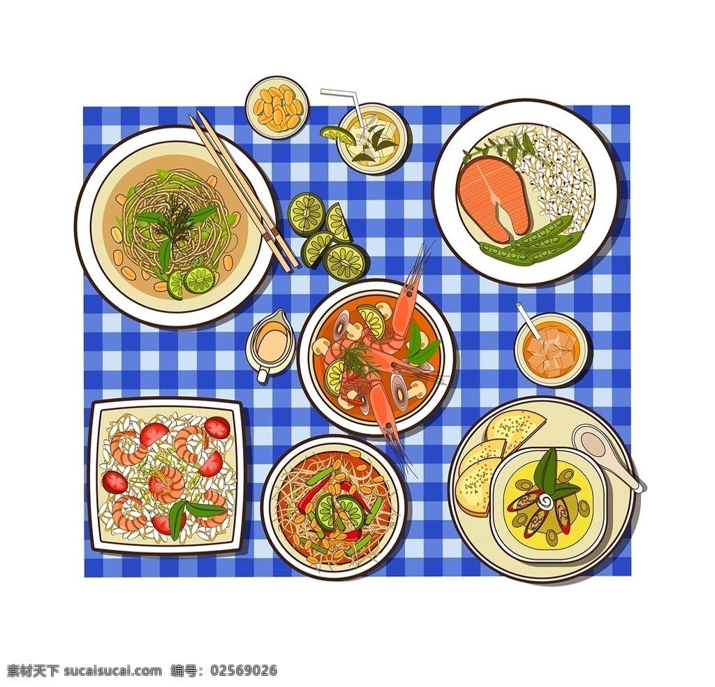 美食 泰国菜 矢量 装饰 桌布 标志图标 其他图标
