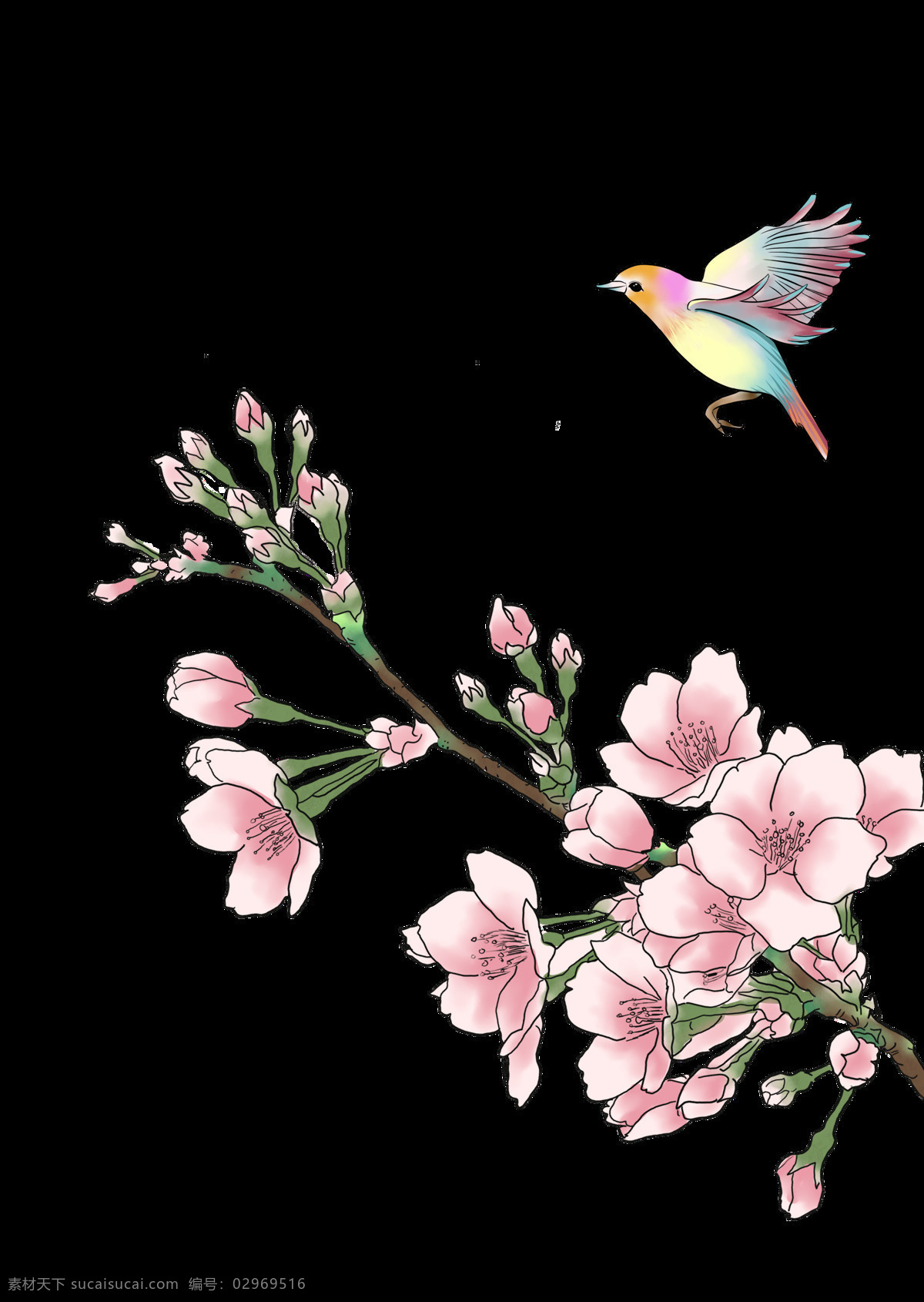 中国 古风 传统 花鸟 图案 中国风 传统绘画 工笔画 植物 花朵 树枝 创意 装饰图案 绿叶 精美 水彩绘画