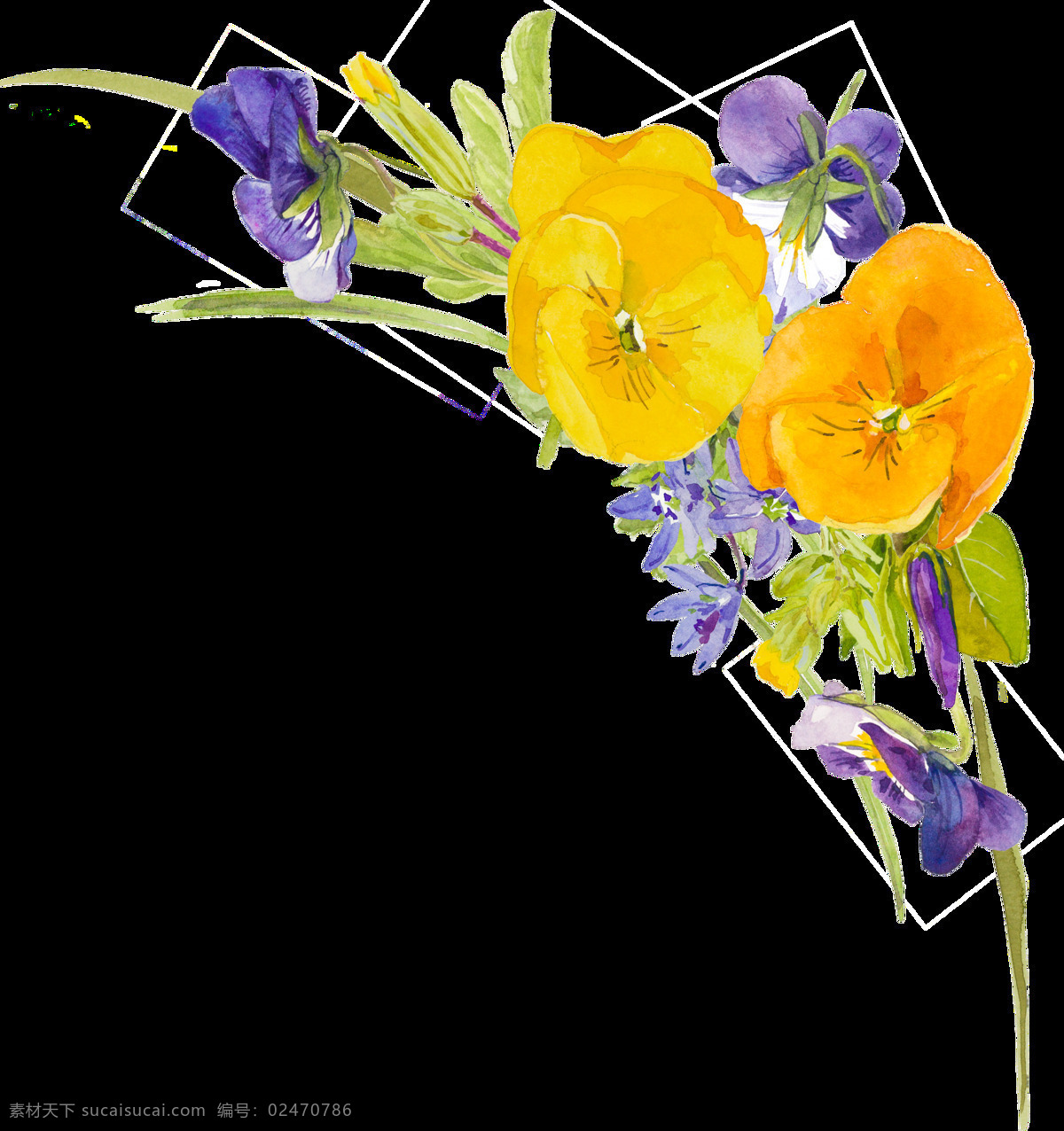 黄色 花朵 植物 水彩 手绘 透明 卡通 透明素材 免扣素材 装饰图案