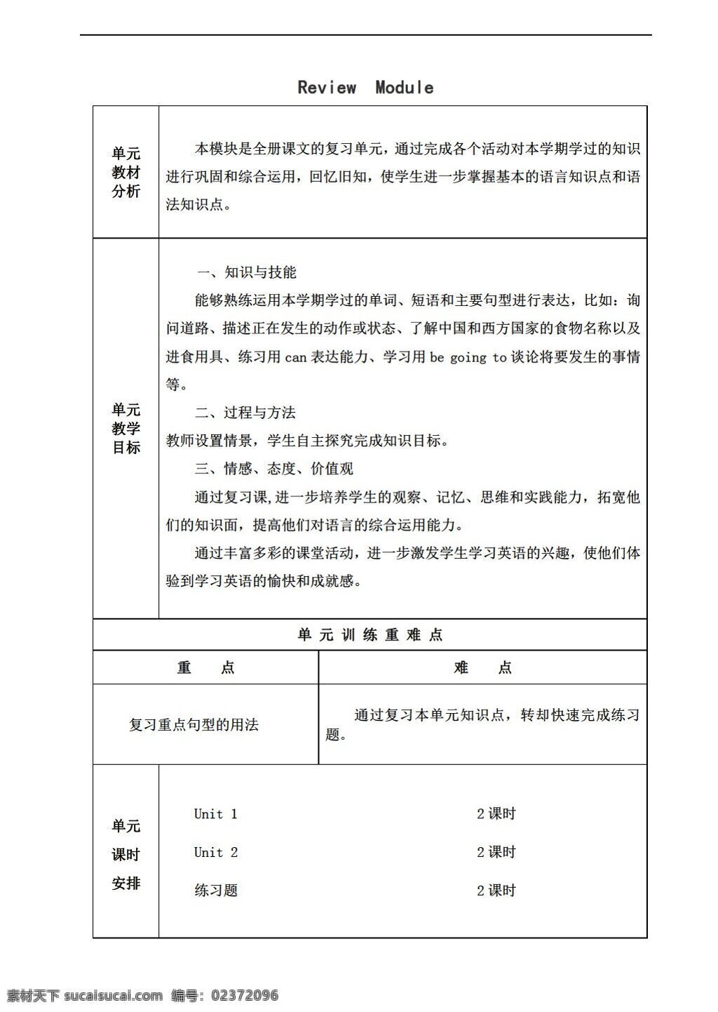 四 年级 上 英语 上册 复习 模块 reviewmodule 教案 课时 外研版 四年级上