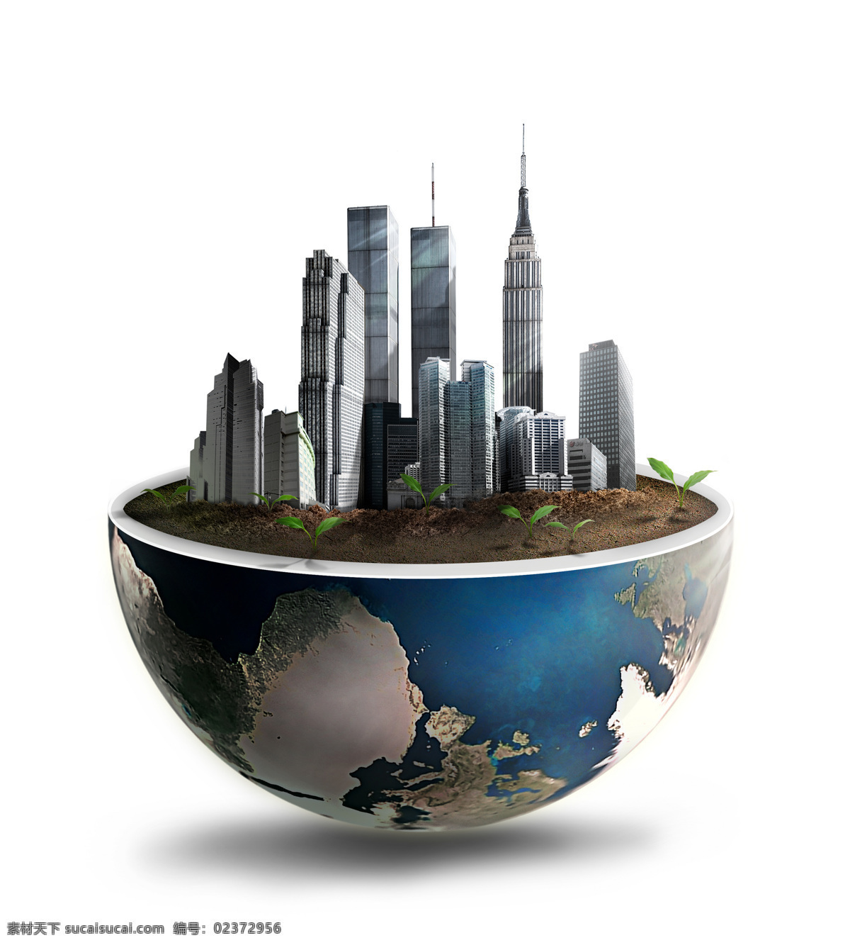 梦幻城市 城市设计 城市 土壤 摩天大楼 创意设计 3d地球 立体地球 小草 绿芽 环保 高楼 楼房