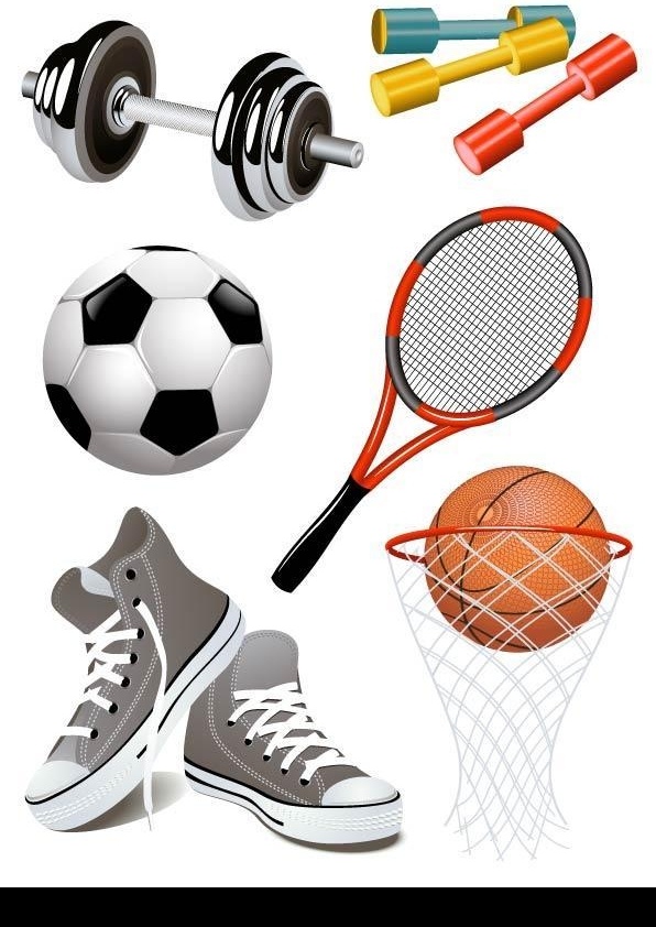 运动素材矢量 足球 篮球 篮球框 哑铃 网球拍 运动鞋 其他矢量 矢量素材 矢量图库