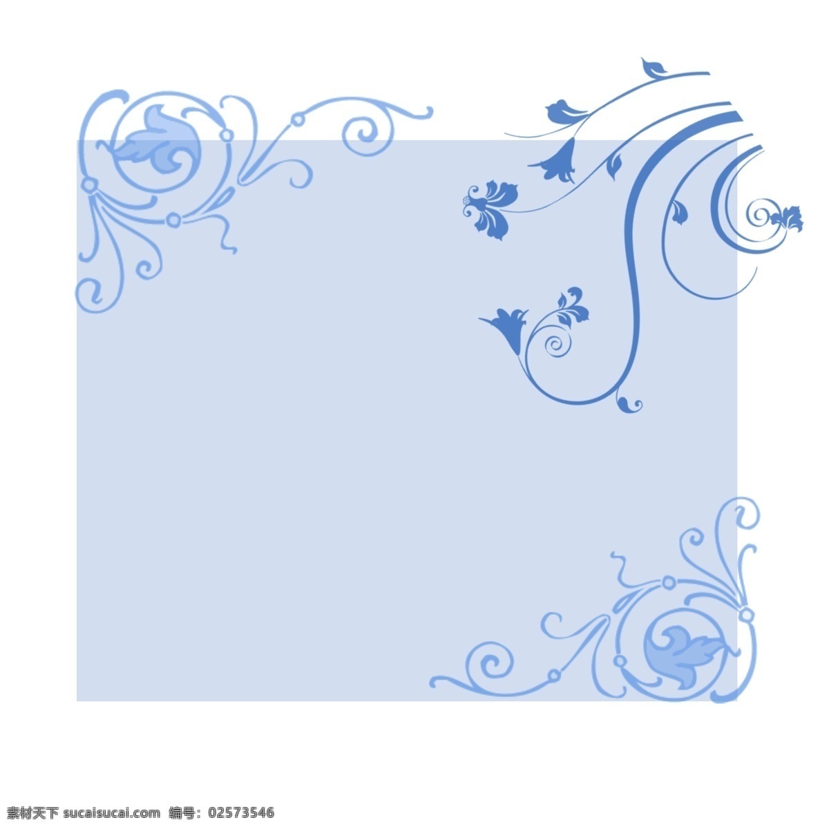 淡雅 蓝色 鲜花 边框 欧式 花纹 元素 淡雅边框 花卉花纹 免抠 装饰 西式 欧美 海报 标题 框框 书写
