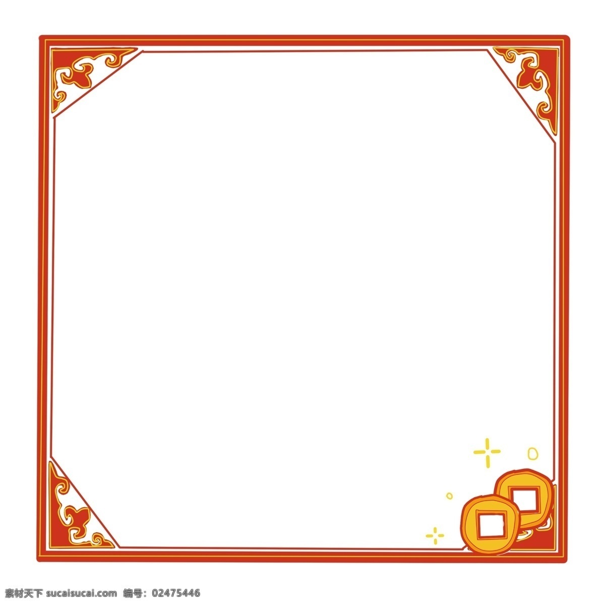 元旦 铜钱 边框 插画 元旦铜钱边框 漂亮 手绘铜钱边框 红色 卡通铜钱边框 铜钱边框插画