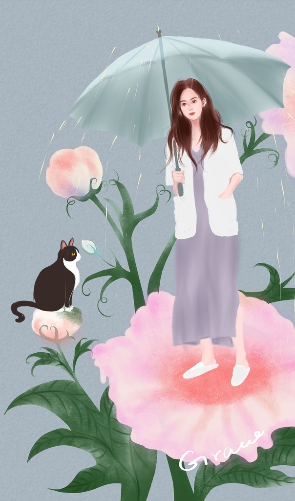 插画 花朵 女人 猫咪 手绘 文化艺术 绘画书法