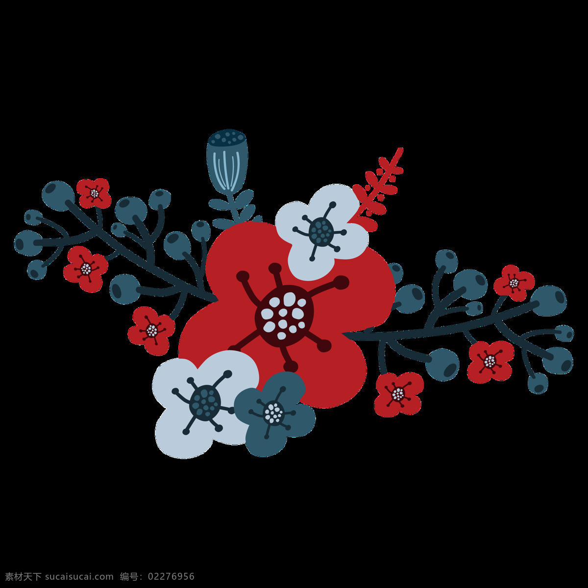 手绘 野花 野果 透明 花朵 红花 花蕊 蓝色 免扣素材 透明素材 植物 装饰图片