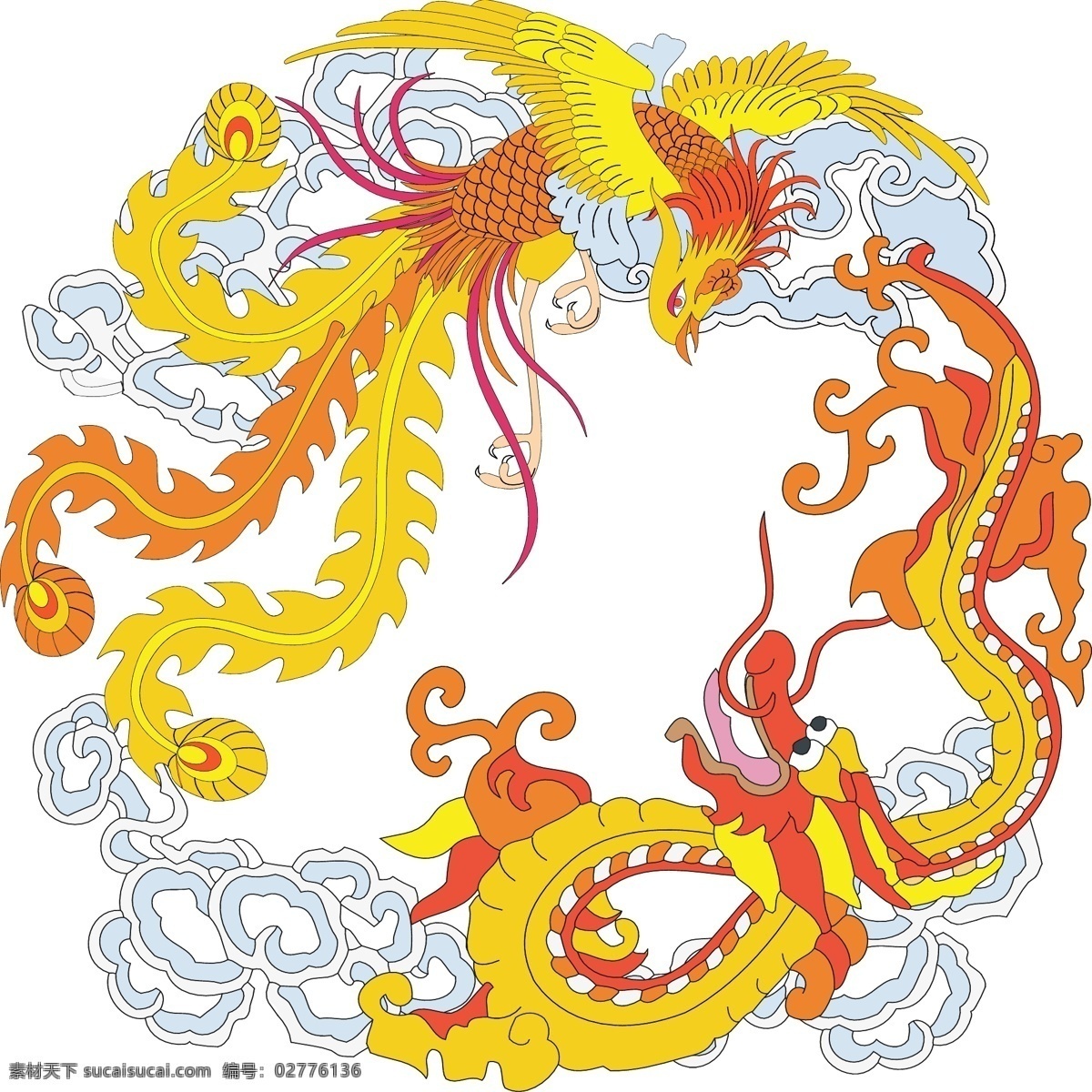 金色龙与凤 金色 龙 凤凰 祥云 龙戏凤 吉祥图案 花纹 中国 传统 龙凤 图案 传统文化 文化艺术 矢量