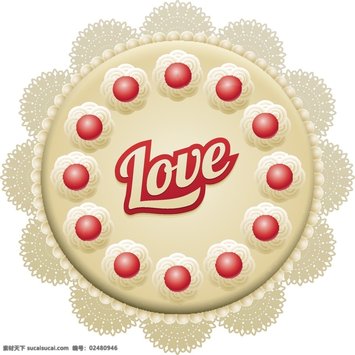 爱心饼干 爱心 红色 love 花纹边框 矢量 白色
