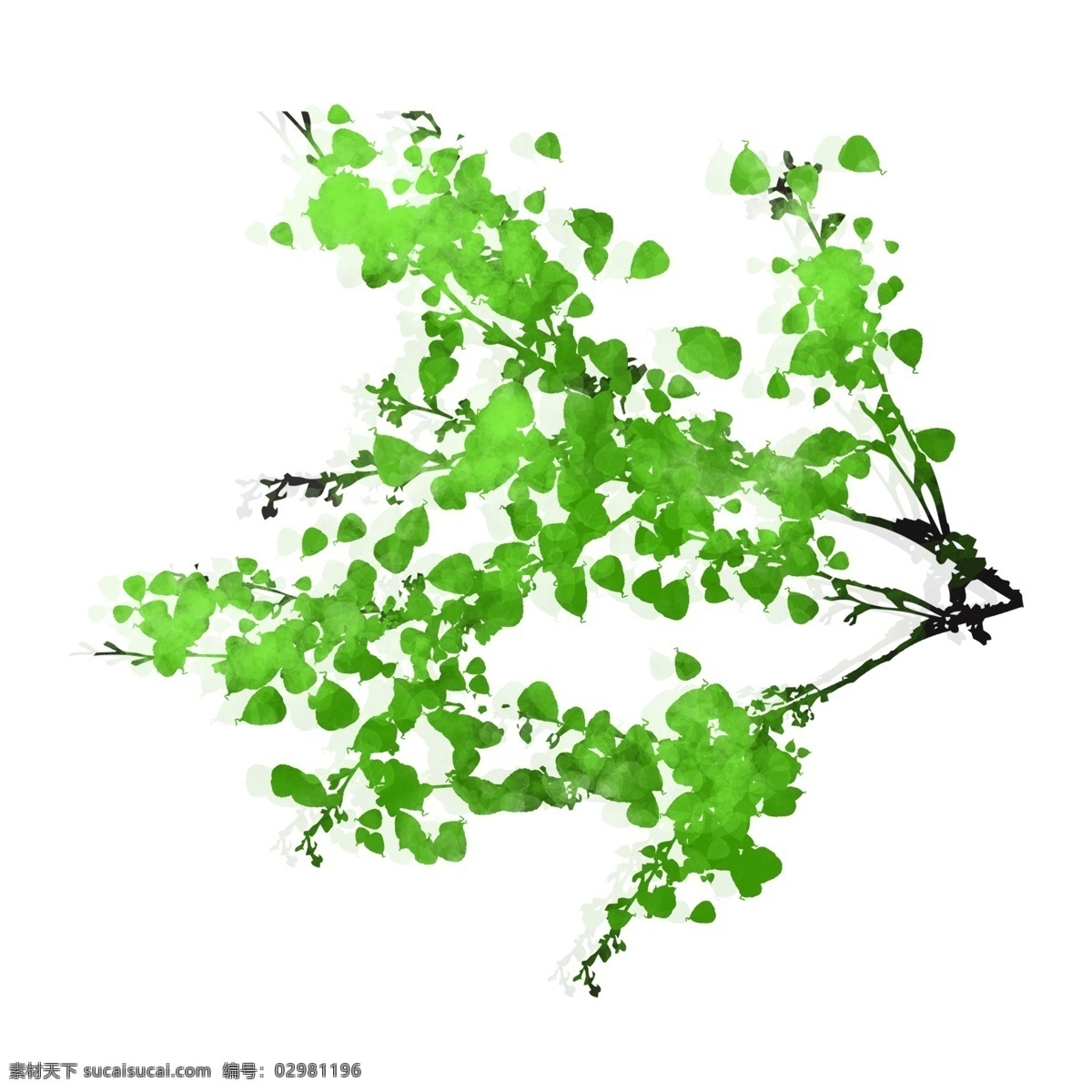 春夏 树枝 原创 免抠 透明底 海报装饰 平面装饰 通用 彩绘 无背景 小清新 手绘树枝