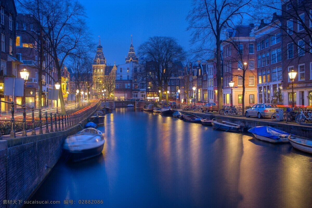 阿姆斯特丹 夜景 运河 壁纸 水城 河流 夜景河流风景 蓝色