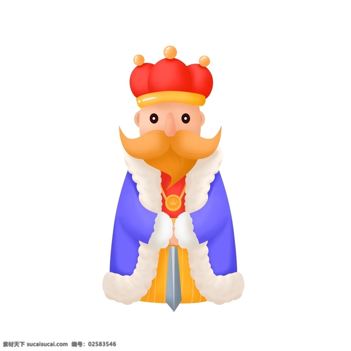 手绘 风 可爱 卡通 西方 国王 执 剑 站 姿 人物 元素 贵族 执剑 站姿 王冠 皇室 八字胡