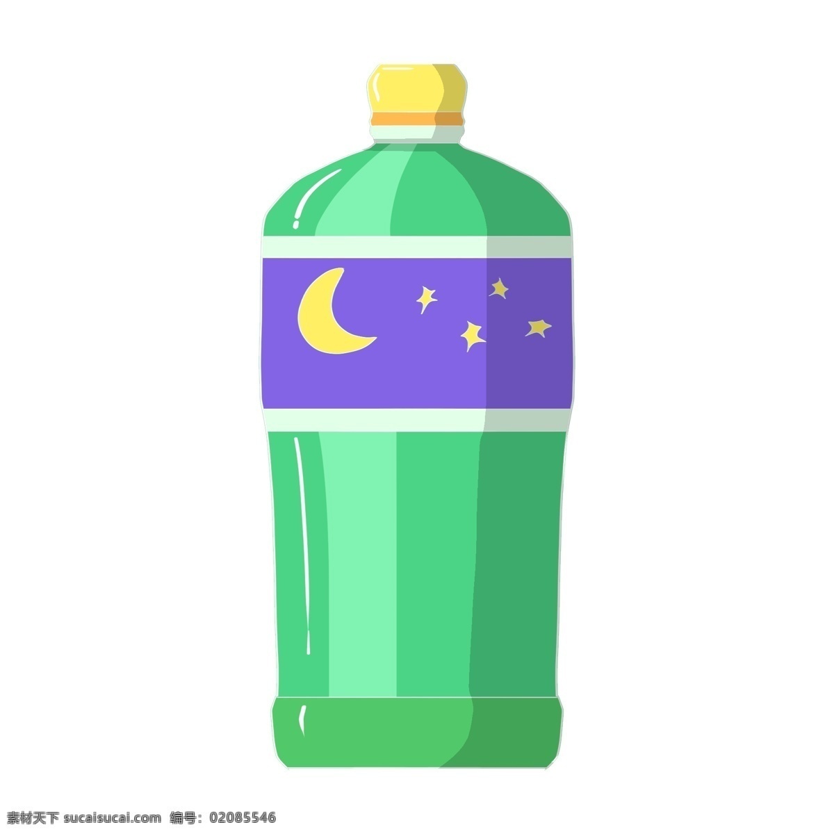 手绘 雪碧 瓶子 插画 绿色的瓶子 弯弯的月亮 闪闪的星星 卡通插画 手绘瓶子插画 雪碧的瓶子