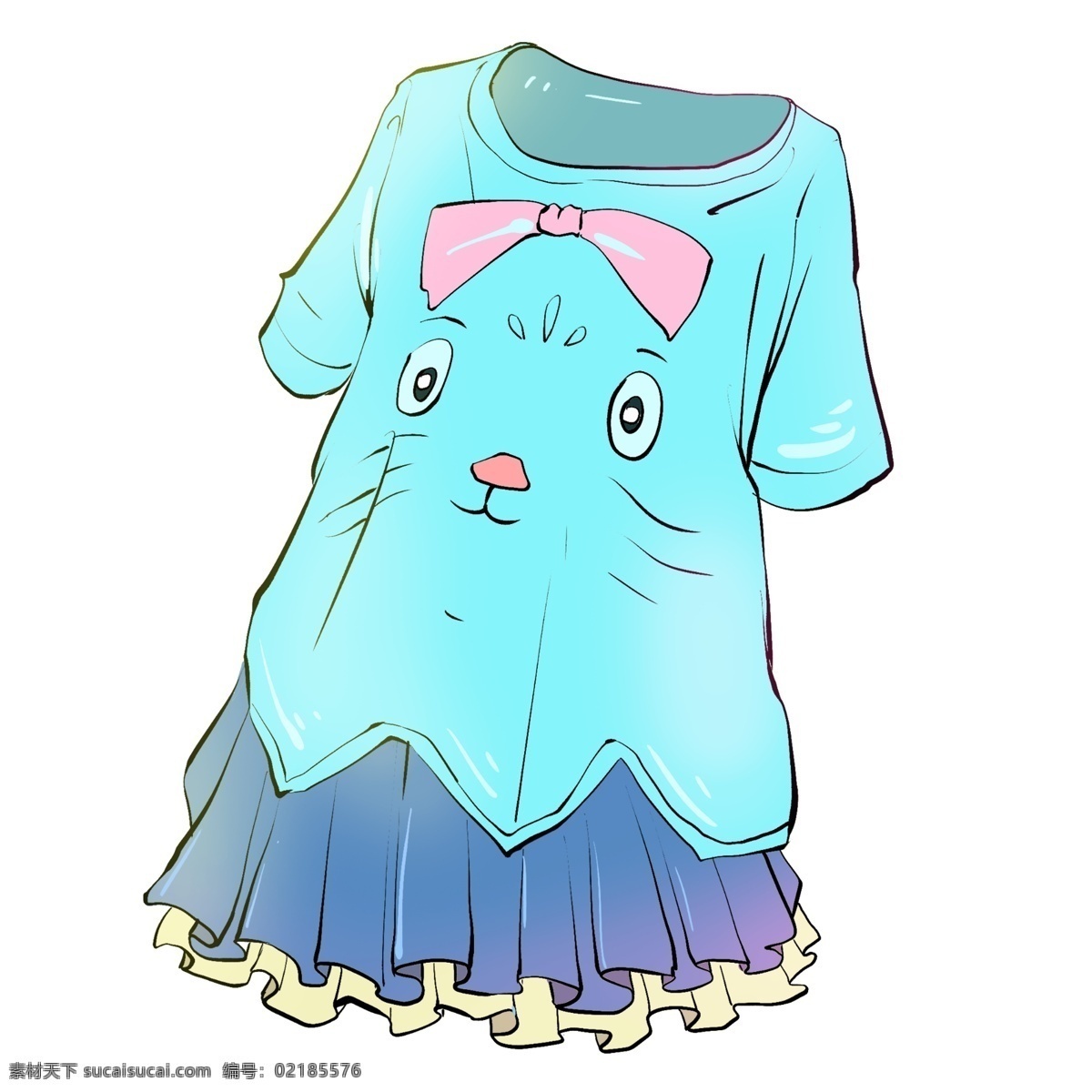 图案绿色半袖 蝴蝶结 图案 服装