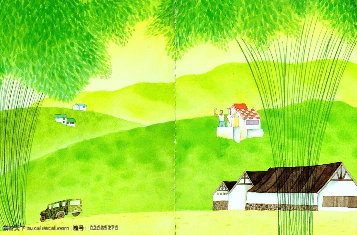 插画 绘画书法 绿色 手绘 文化艺术 乡村 竹林 设计素材 模板下载 乡村竹林手绘