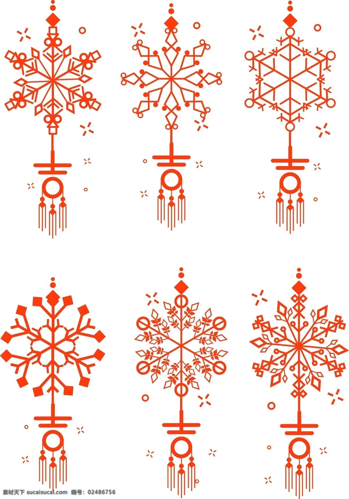 冬季 元素 橘 色 雪花 冬季元素 中国结样式 吉字 装饰