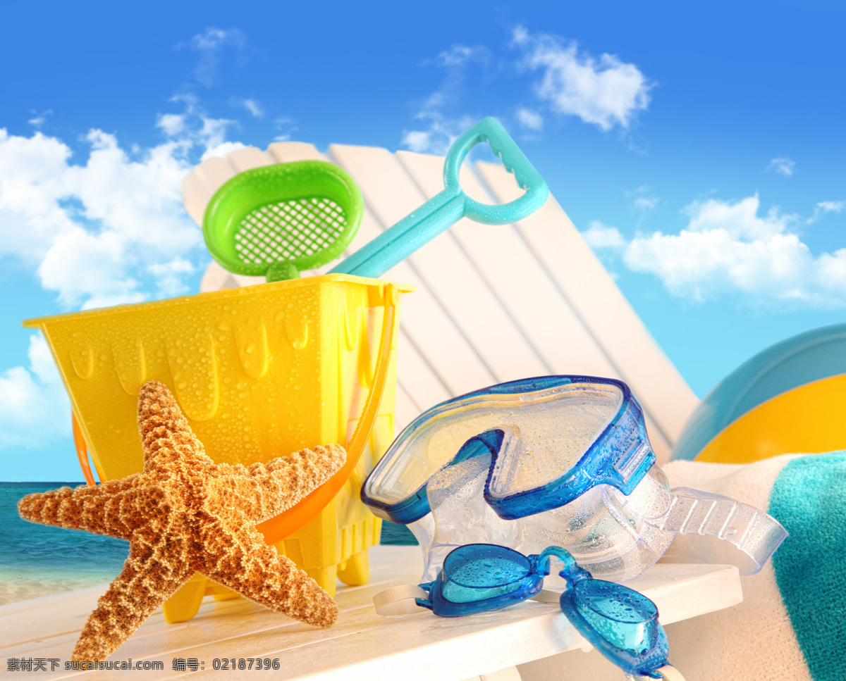 沙滩度假用品 沙滩 度假 海星 潜水镜 蓝天 沙滩球 其他类别 生活百科 白色