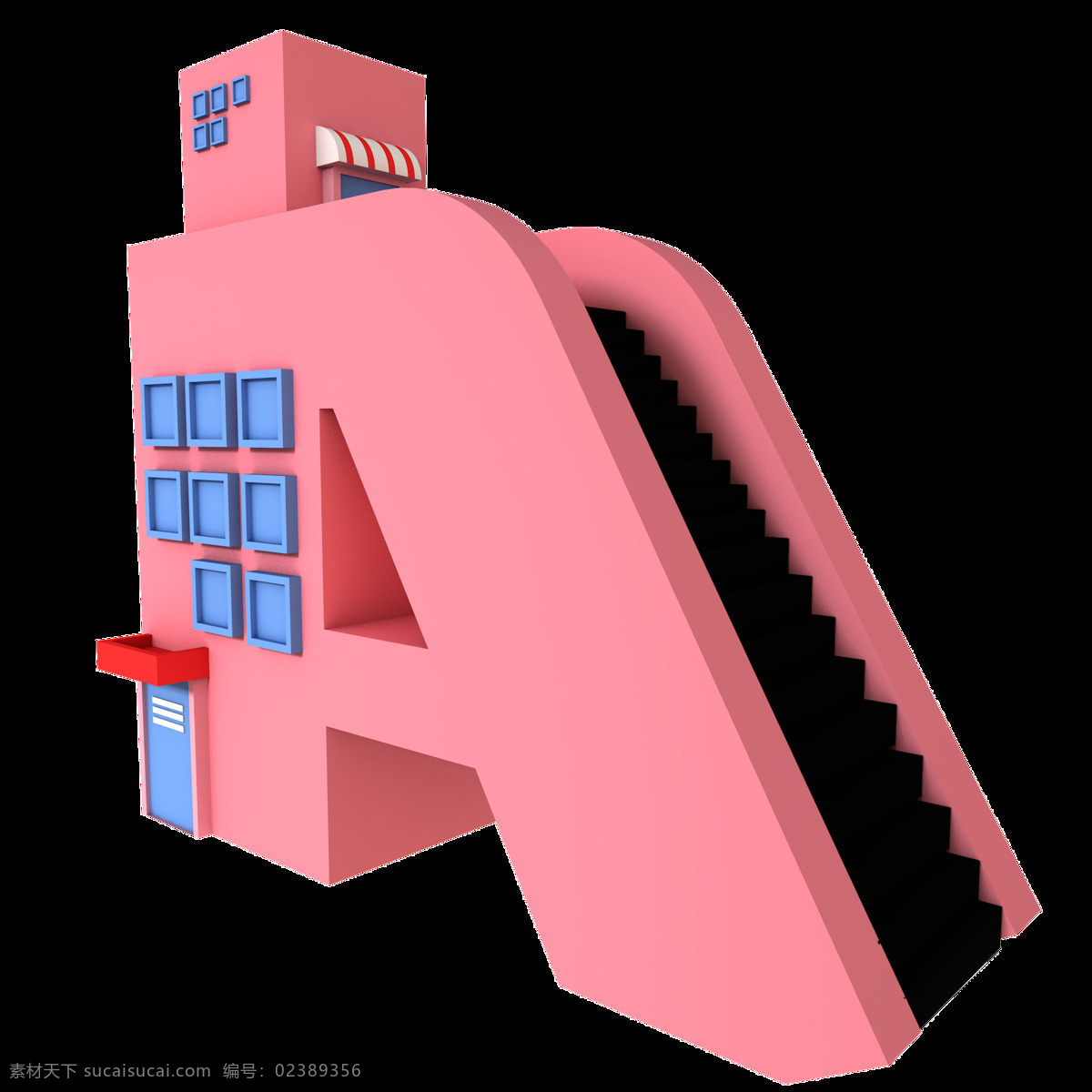 c4d 粉红色 字母 a 楼房 扶梯 商用 元素 字母a 小楼房 c4d源文件 2.5d