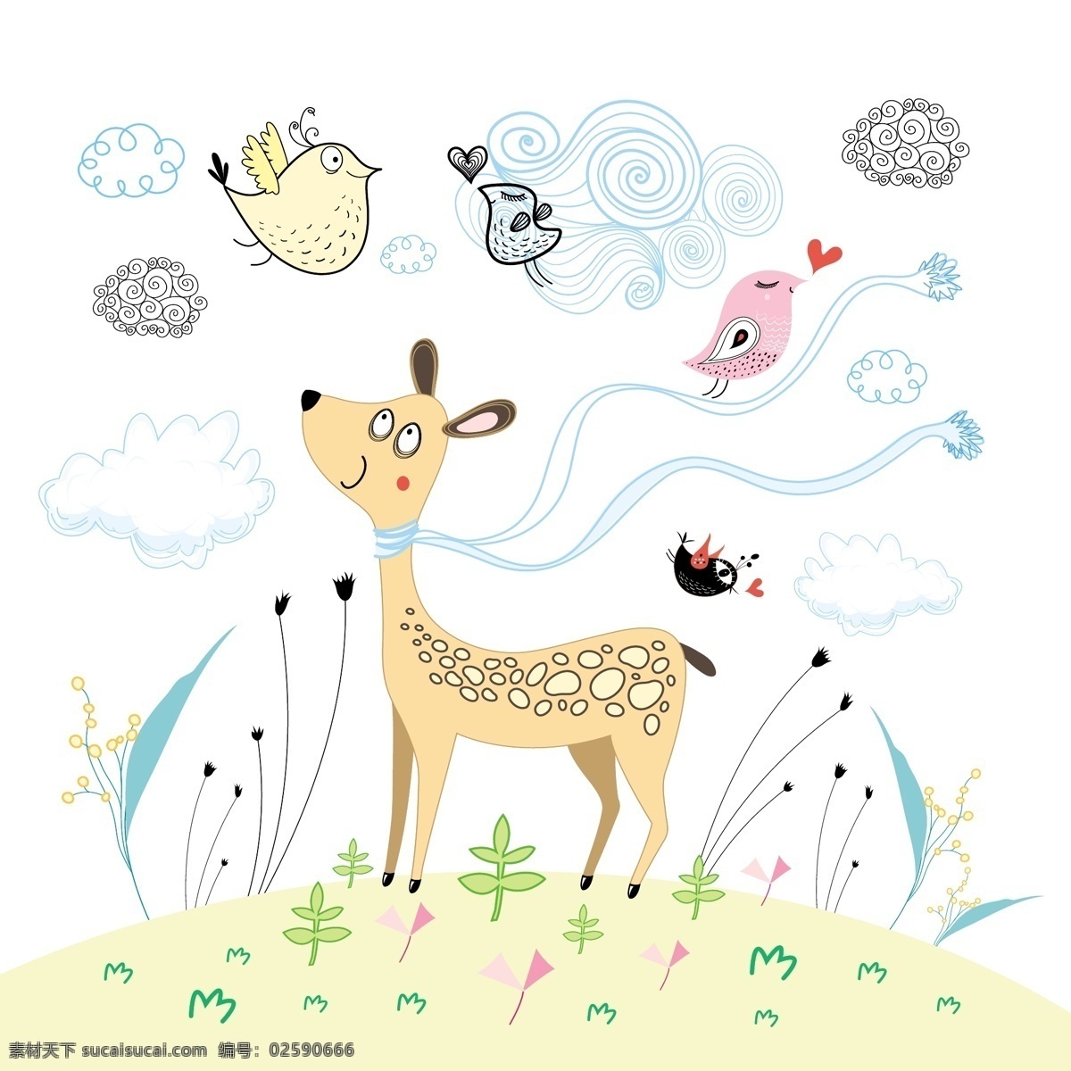 卡通 明信片 矢量 图 彩绘 儿童画 卡通背景 可爱动物 可爱浪漫 矢量素材 线描 矢量图 其他矢量图