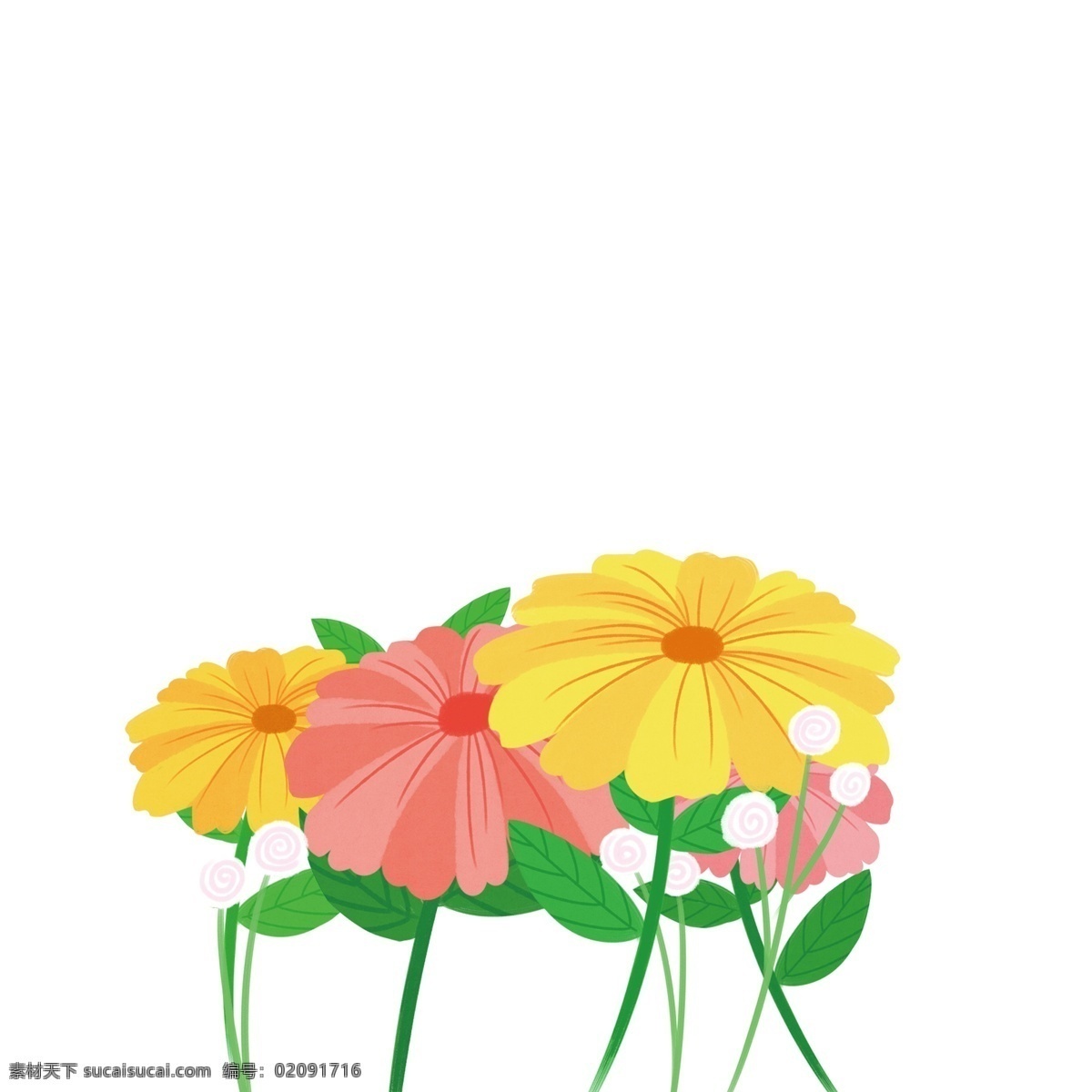 夏季 花朵 图案 元素 花丛 卡通花朵 花卉 设计元素 手绘 创意元素 手绘元素 psd元素