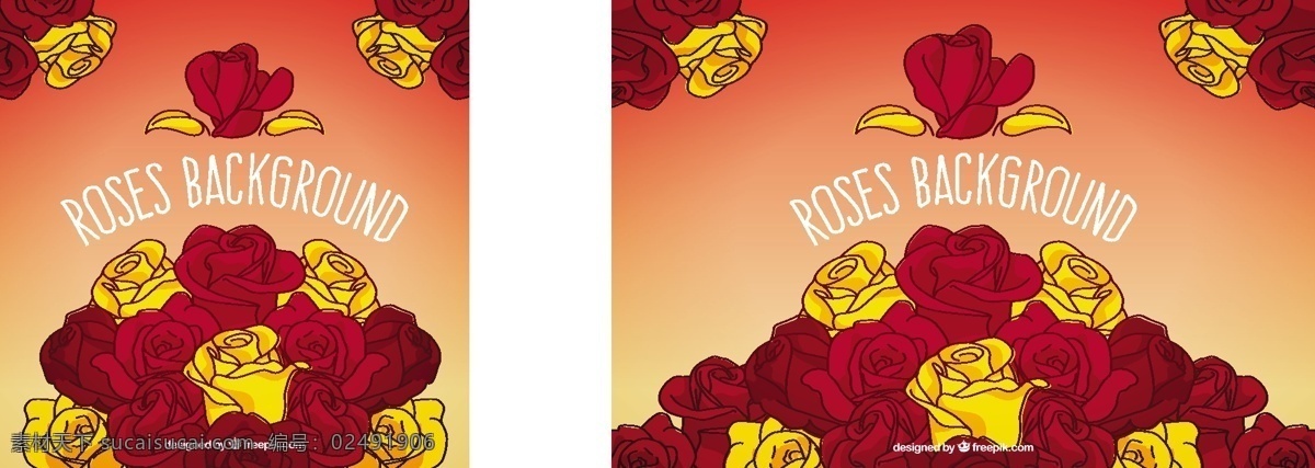 手绘 背景 红玫瑰 和黄 玫瑰 花卉 手 自然 花卉背景 红色 春天 颜色 黄色 植物 丰富多彩 自然背景 装饰