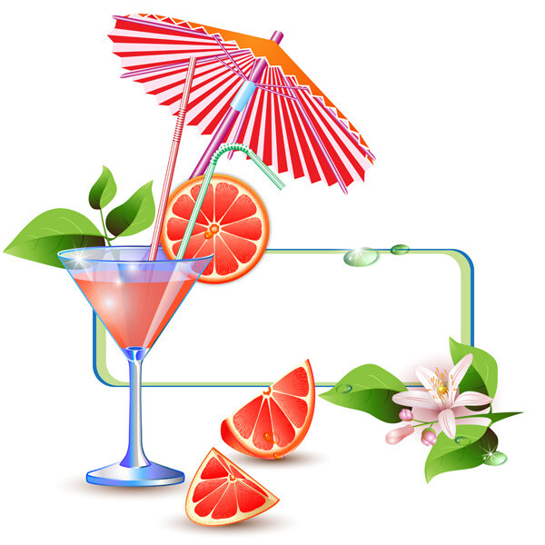 红柚子饮品 饮品鲜花 叶子 吸管 水果 白色