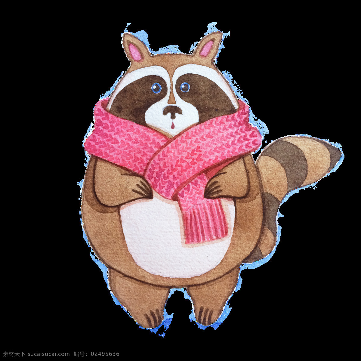 冬暖 浣熊 卡通 透明 动物 围巾 透明素材 免扣素材 装饰图案