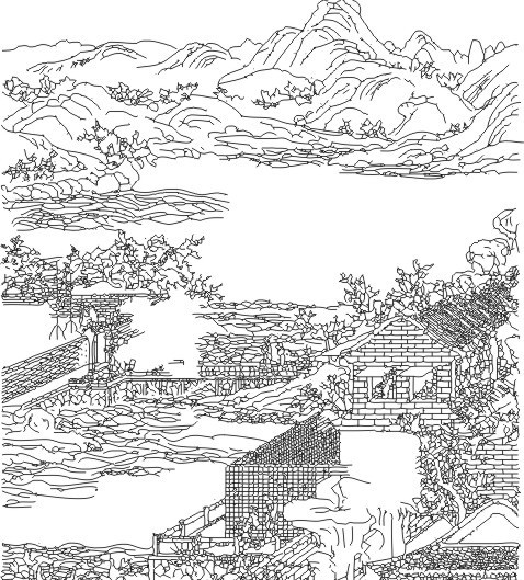 古图 矢量古图 古代山 古代房屋 古代环境 素描山 素描古图 素描房屋 矢量素材 其他矢量 矢量