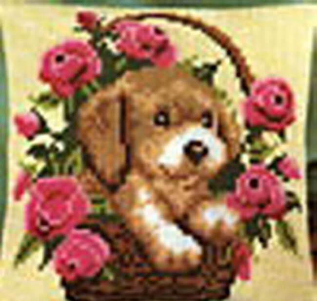 小狗 十字绣 图纸 重 绘 抱枕 绘图纸 小狗花朵抱枕 装饰素材