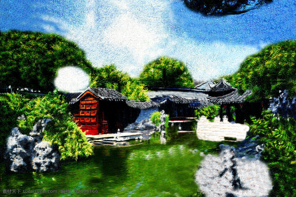 红亭园林 背景 电脑绣花 底图 机绣花 苏州刺绣 苏绣 打印稿 苏绣套件 打印底稿 设计图 传统文化 文化艺术 风景 园林