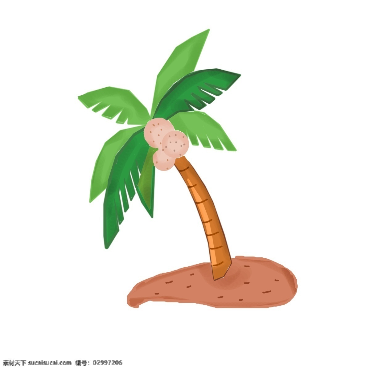 手绘 株 椰子树 插画 叶子 土壤 绿叶 植物 海南 椰果 椰蓉 海南水果 手绘椰子树 椰子树插画