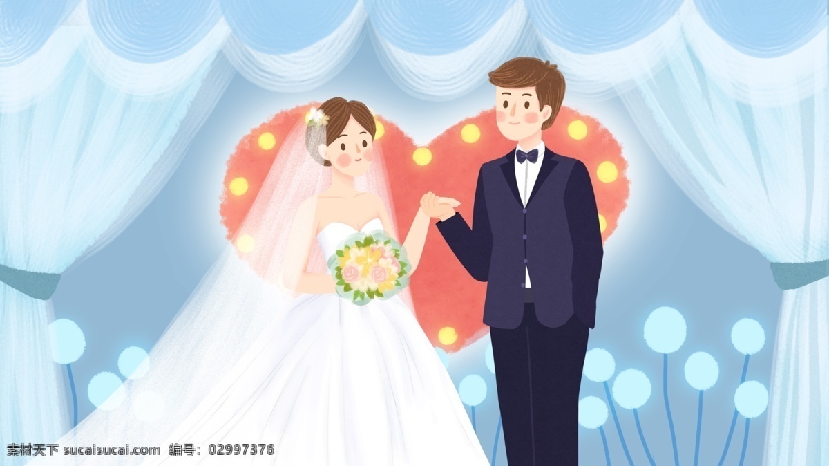 蓝色 唯美 浪漫婚礼 新郎 新娘 手绘 插画 清新 婚礼 梦幻 浪漫 夫妻 新人 情侣 爱人 结婚请柬 婚礼背板 结婚场景 婚纱 西装 婚礼海报 手机用图 推文配图 文艺 爱情 家庭 恩爱 喜结连理 牵手 婚礼季