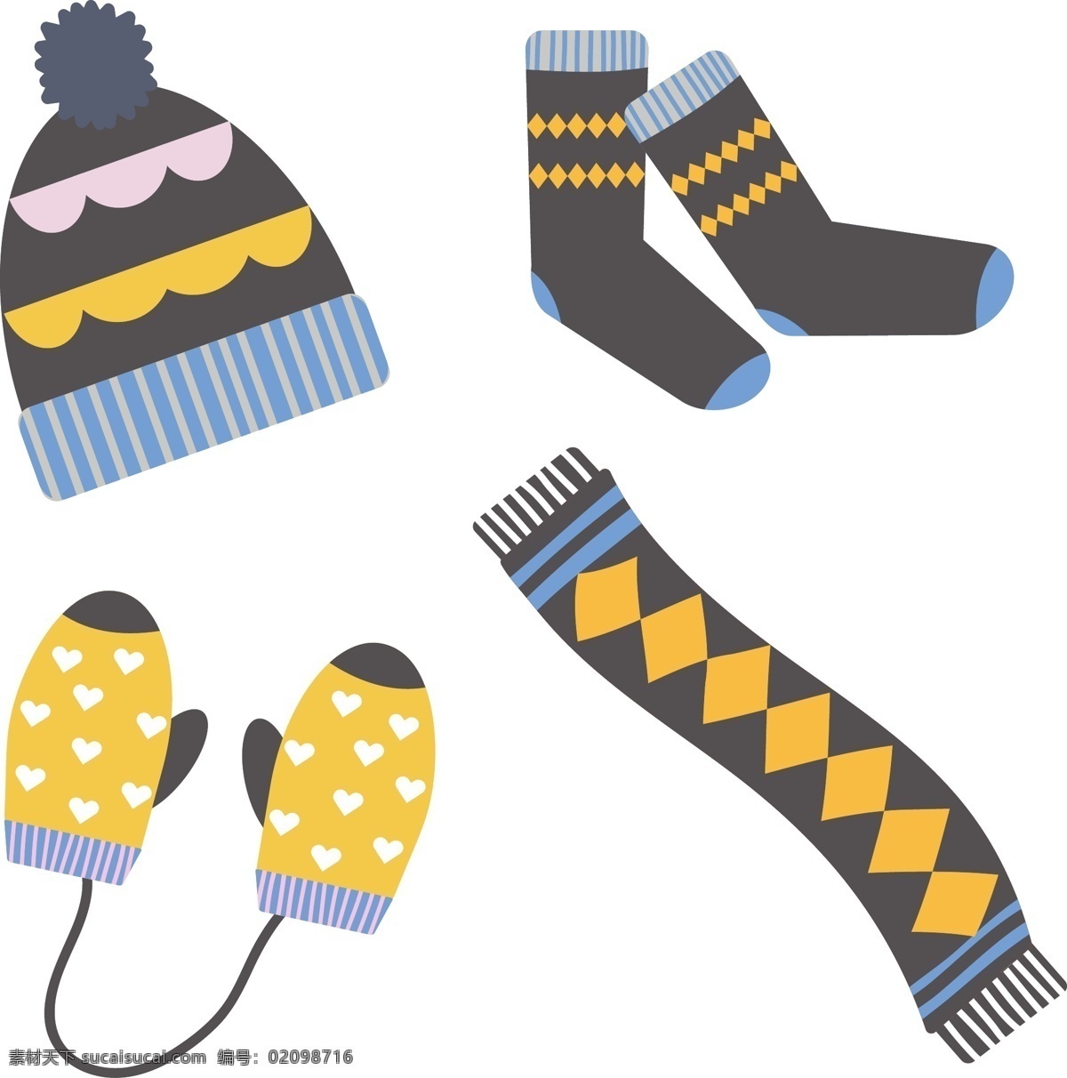 种 隔热材料 插图 冬天 开襟 羊毛衫 帽子 围巾 温暖 提示 说明 袜子 元素 副 手套 冷