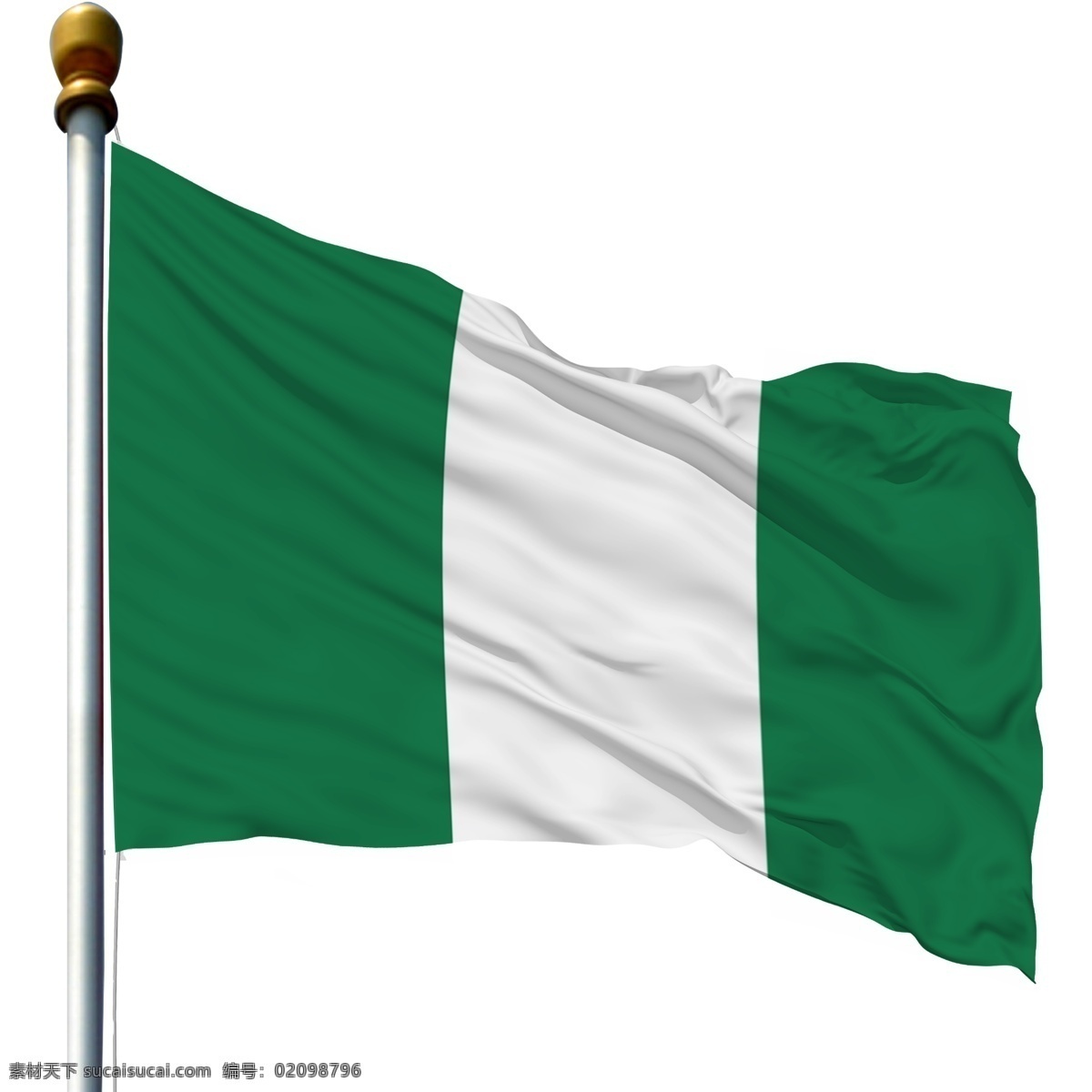 带 旗杆 尼日利亚 国旗 飘扬的旗子 带旗杆的旗子 带旗杆的国旗 飘扬 尼日利亚国旗