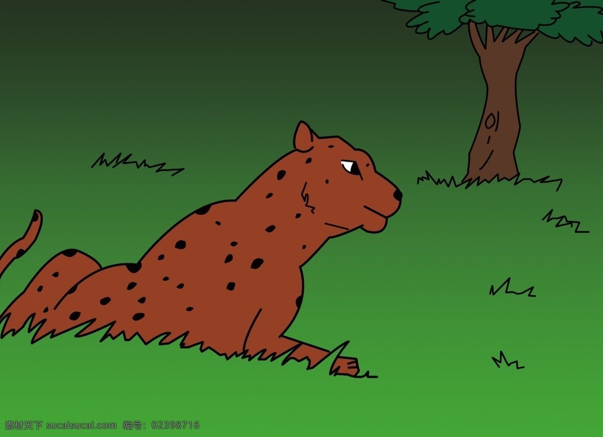 金钱豹的惬意 草原 豹子 私属领地 无边无际 卡通 动漫动画 绿色