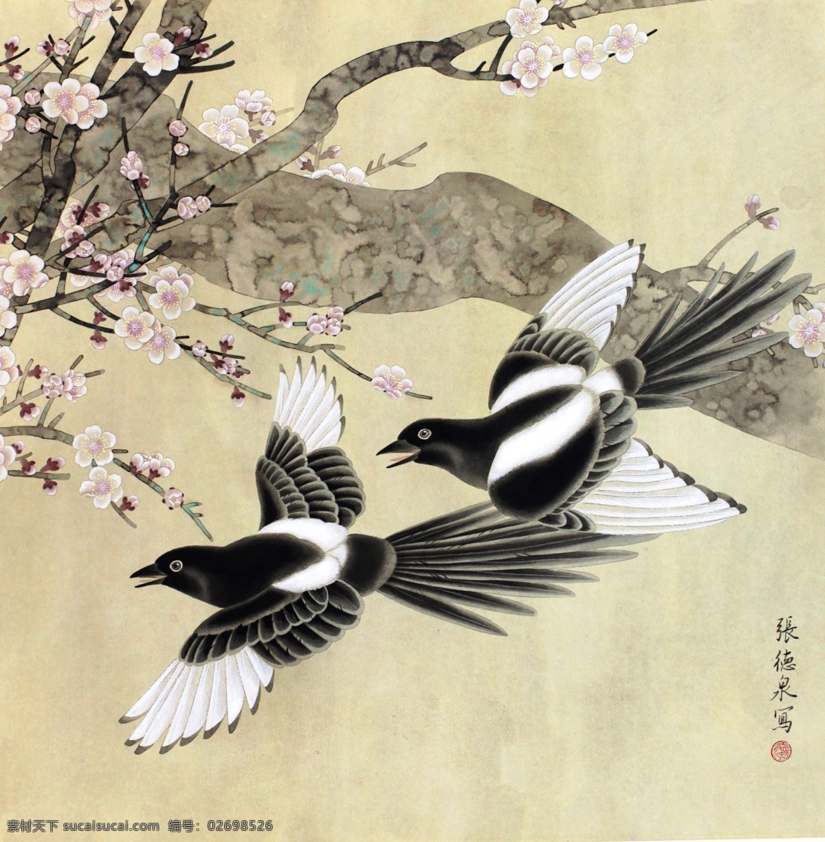 喜鹊 国画 花鸟画 工笔画 张德泉 绘画书法 文化艺术