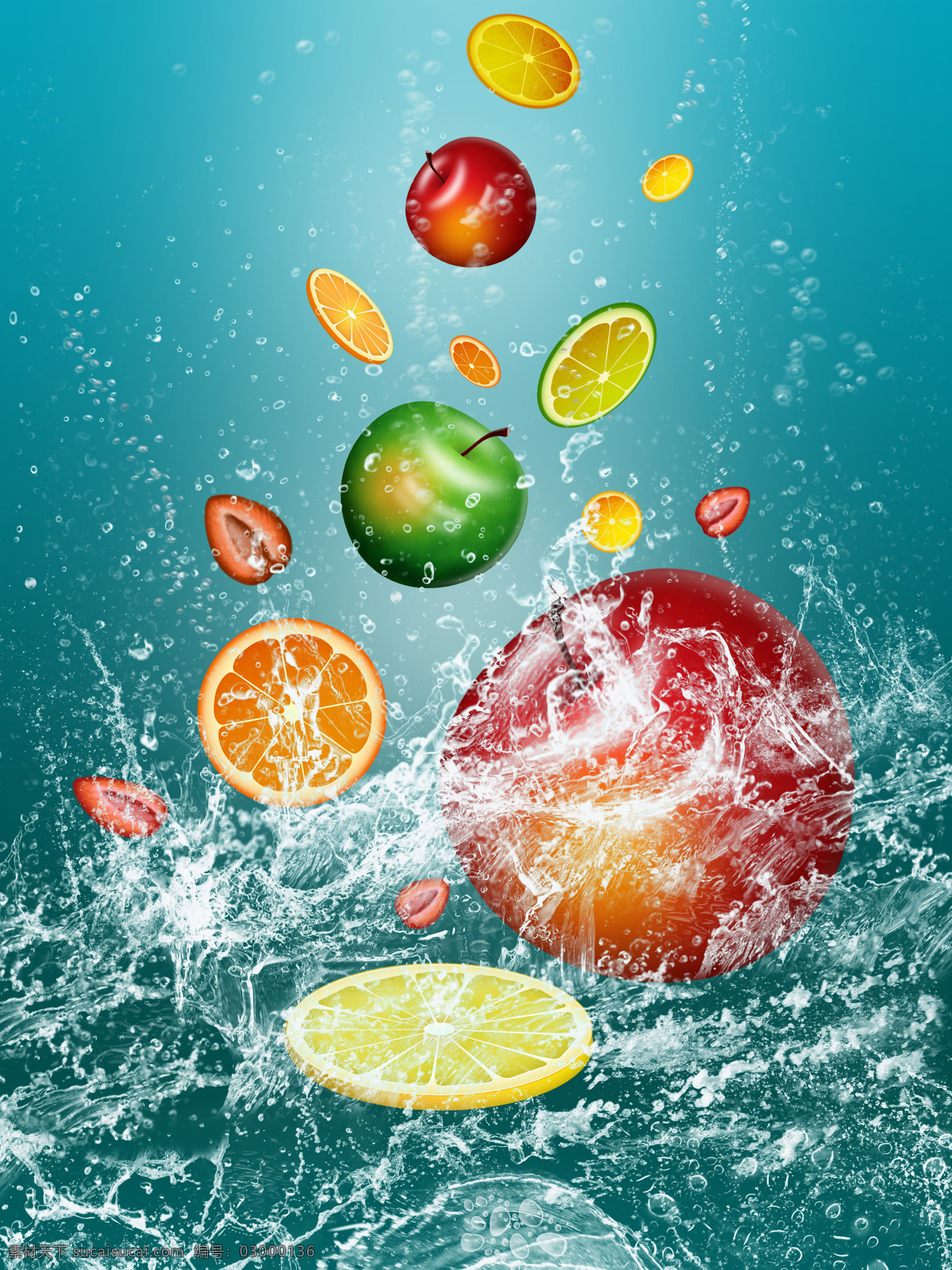 落入 水中 水果 水中水果 水中草莓 草鲜橙 桔子 桔片 苹果 水果图片 餐饮美食