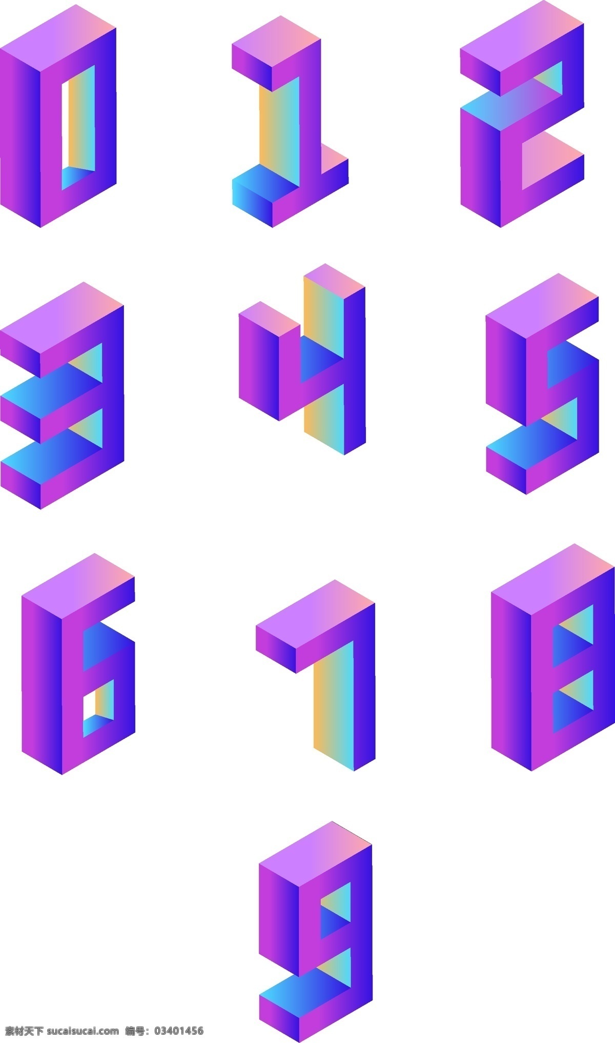原创 d 数字 套 图 渐变 炫彩 商用 元素 设计元素 立体 2.5d 艺术字 456 可商用