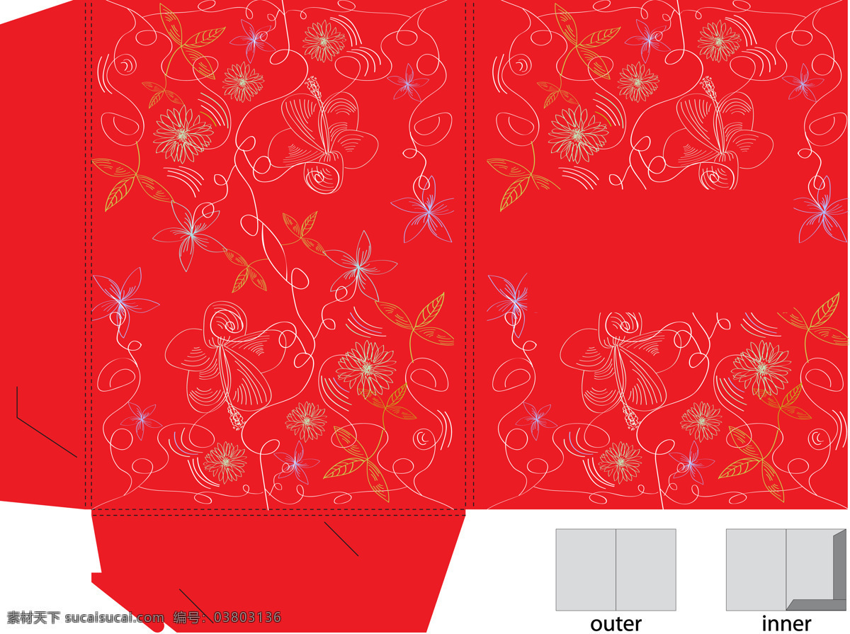 礼品盒 包装 矢量 礼品 盒 平面 解 析图 花纹 线描 花朵 花 黄花 底纹 红色 蓝色 矢量素材 eps格式