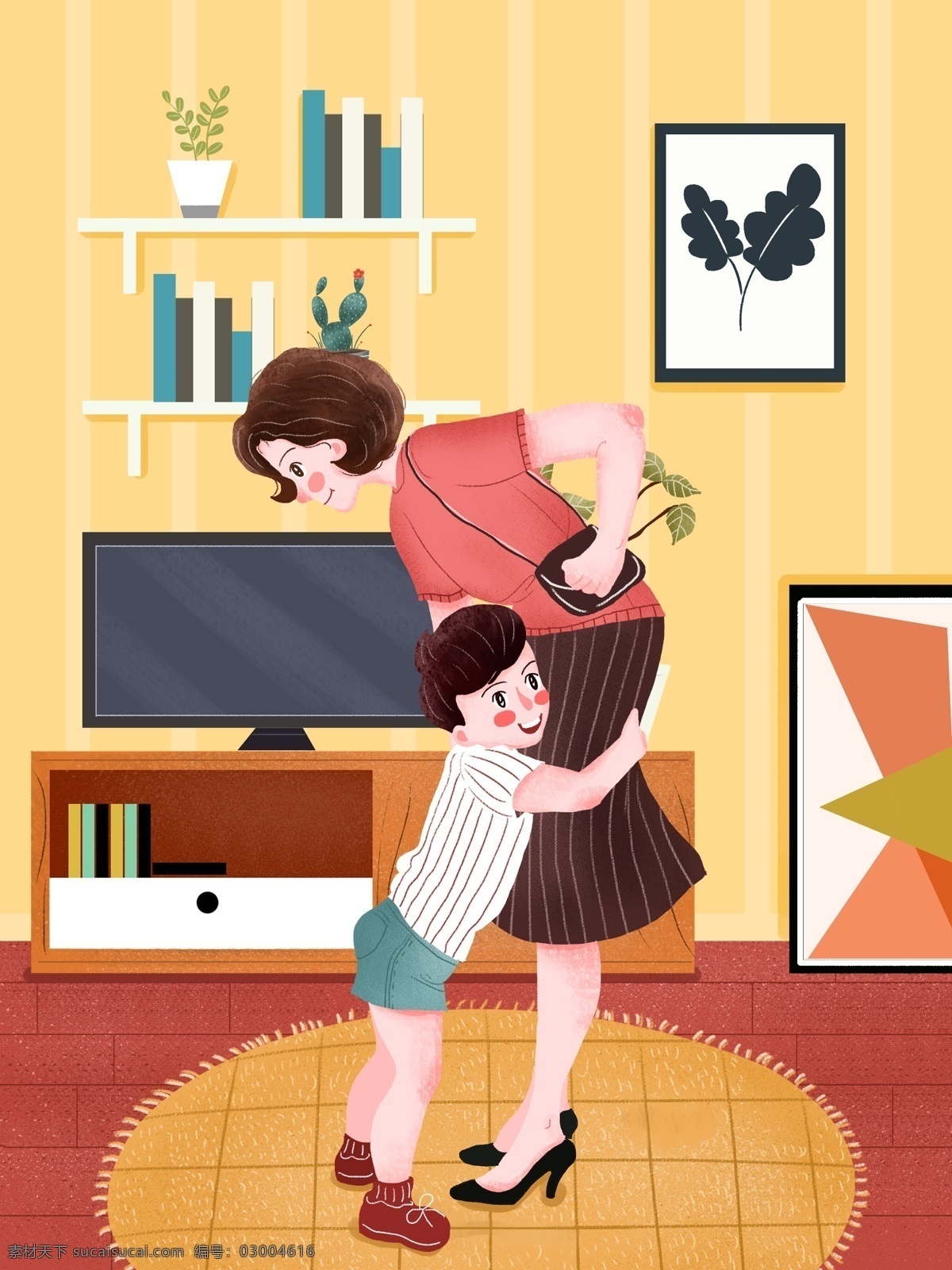 温馨 卡通 母亲节 插画 拥抱 母子 节日插画 小清新
