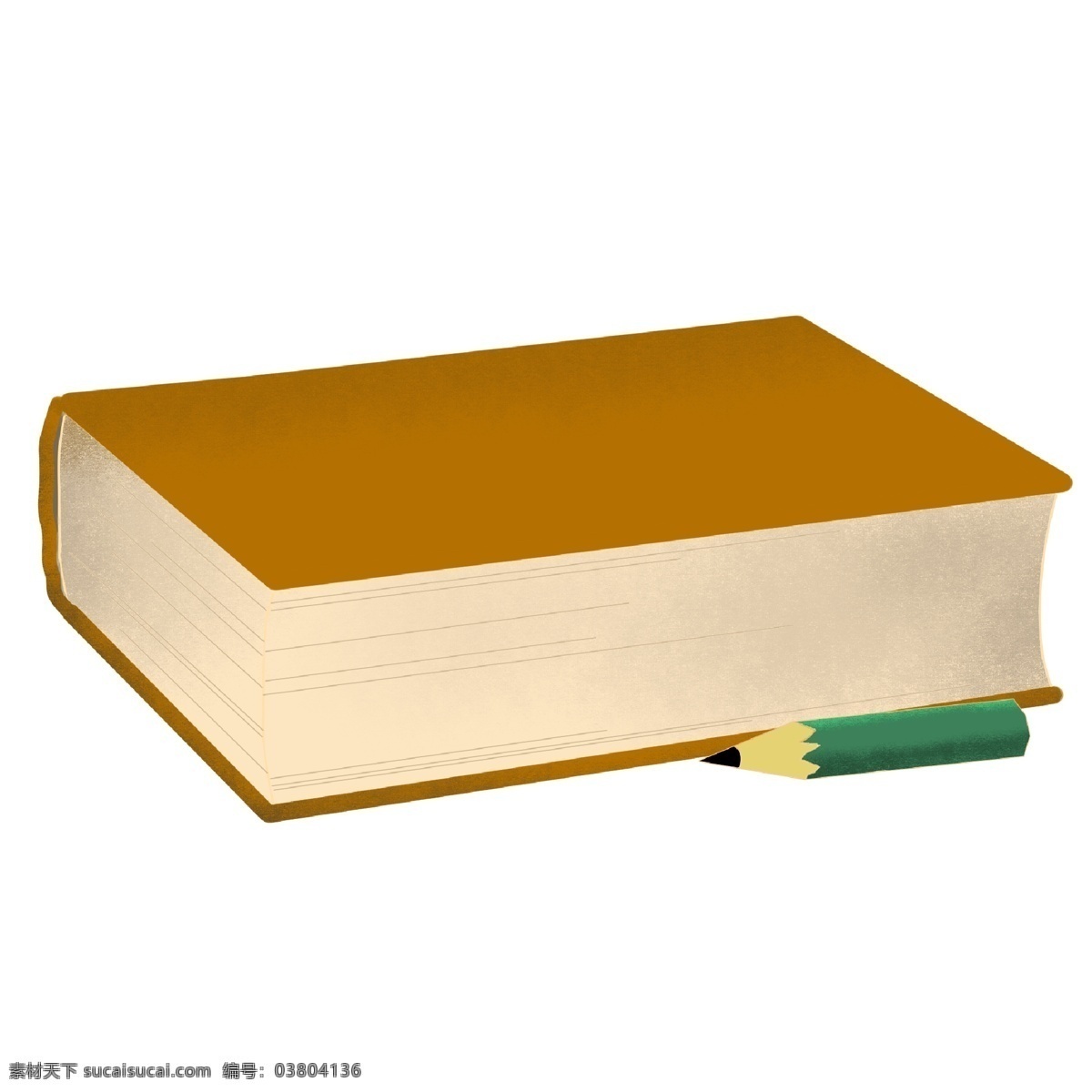 黄色 立体 书本 插图 厚厚的书本 一本书本 黄色外壳 绿色铅笔 学习用品 教学用品 生活用品 卡通书本